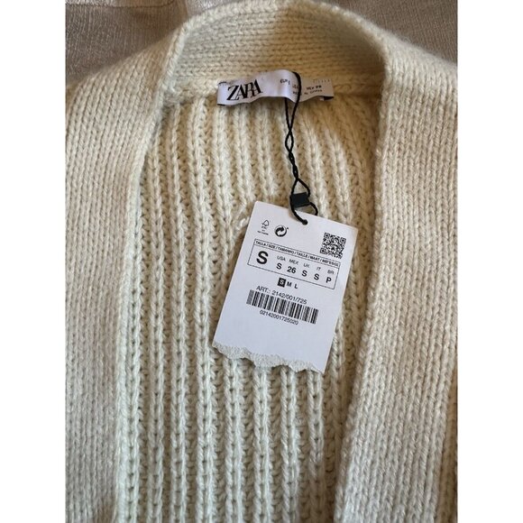 NEW Zara Wrap‎ Front Cream Ivory Cardigan Duster Sz Small Chunky Knit Trendy Lux - Picture 6 of 9